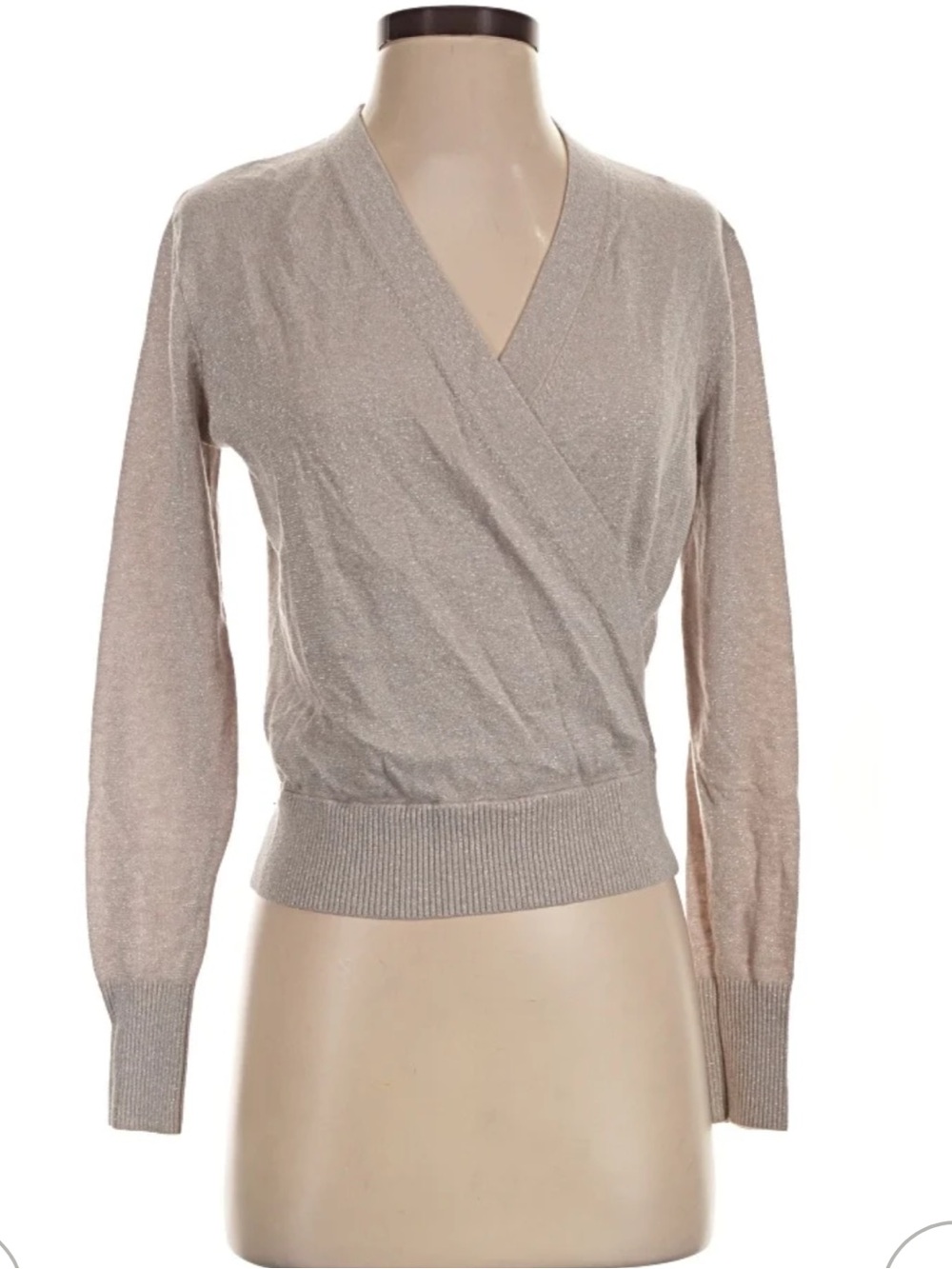J. Crew Metallic Light Beige Wrap V-Neck Sweater